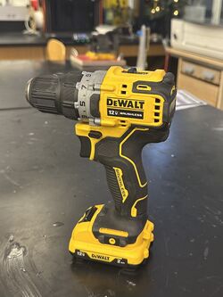 A photo of the DeWalt 12V brushless drill in the Makerspace.